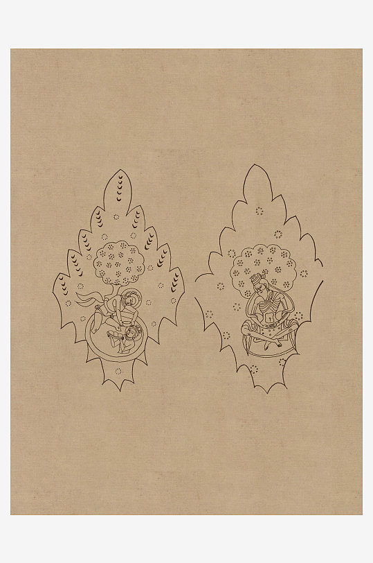 莫高窟敦煌壁画人物线描稿图片素材-众图网