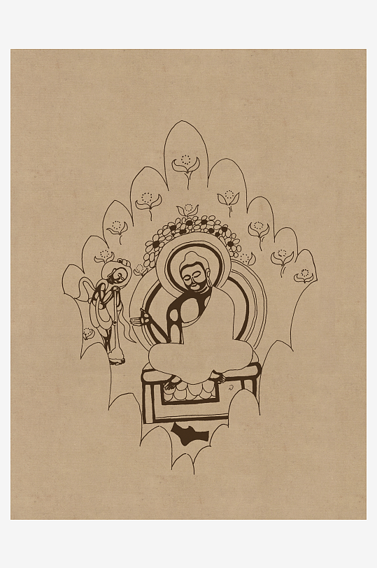 莫高窟敦煌壁画人物线描稿图片素材-众图网