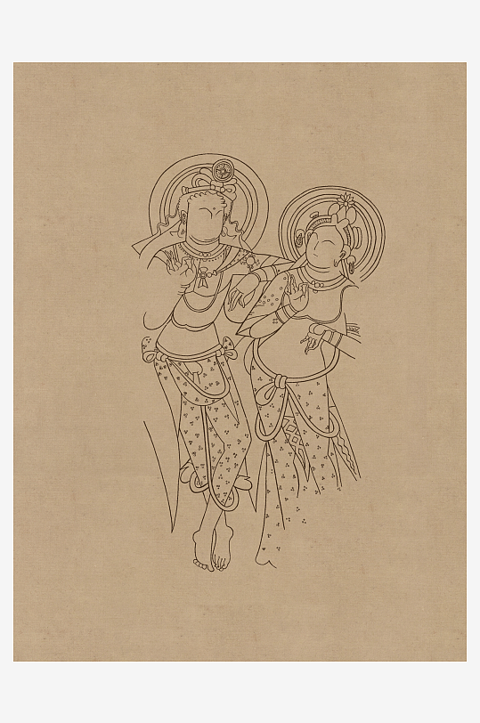 莫高窟敦煌壁画人物线描稿图片素材-众图网