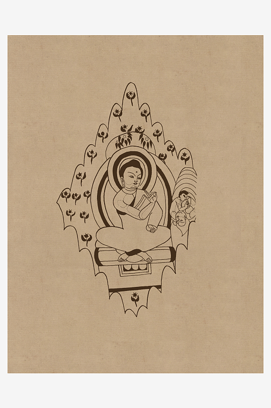 莫高窟敦煌壁画人物线描稿图片素材-众图网