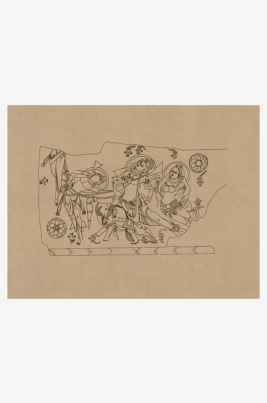 莫高窟敦煌壁画人物线描稿图片素材-众图网