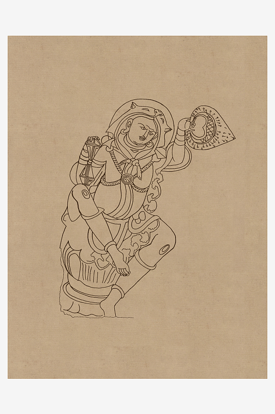 莫高窟敦煌壁画人物线描稿高清图片素材-众图网