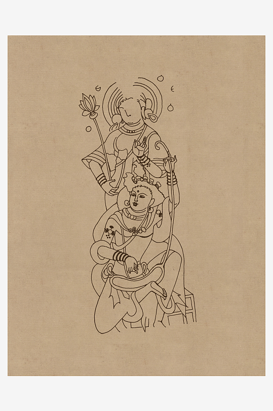 莫高窟敦煌壁画人物线描稿高清图片素材-众图网