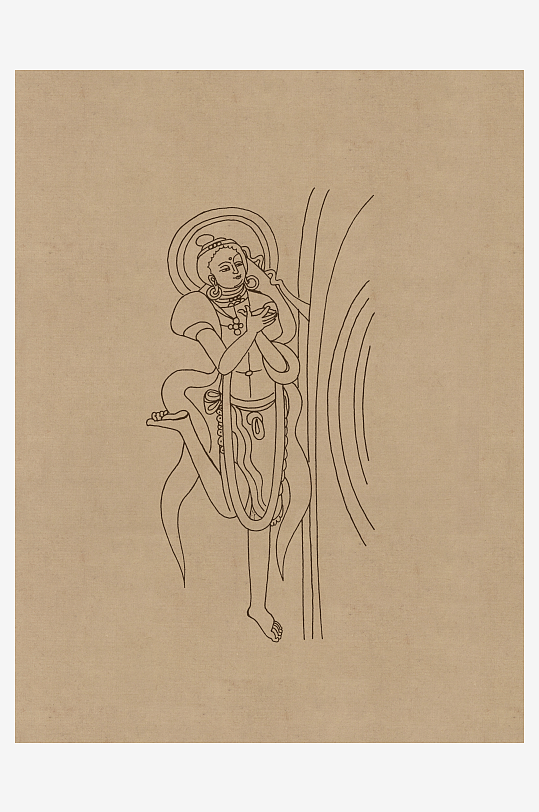 莫高窟敦煌壁画人物线描稿高清图片素材-众图网