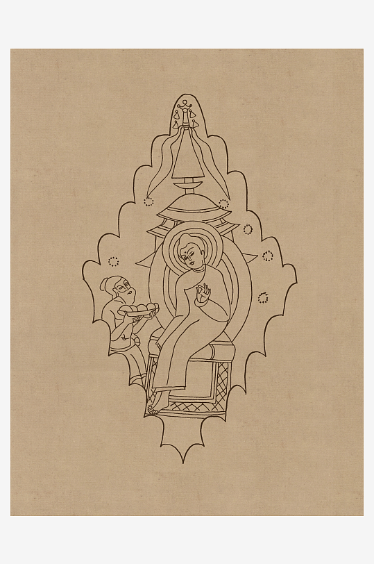 莫高窟敦煌壁画人物线描稿高清图片素材-众图网