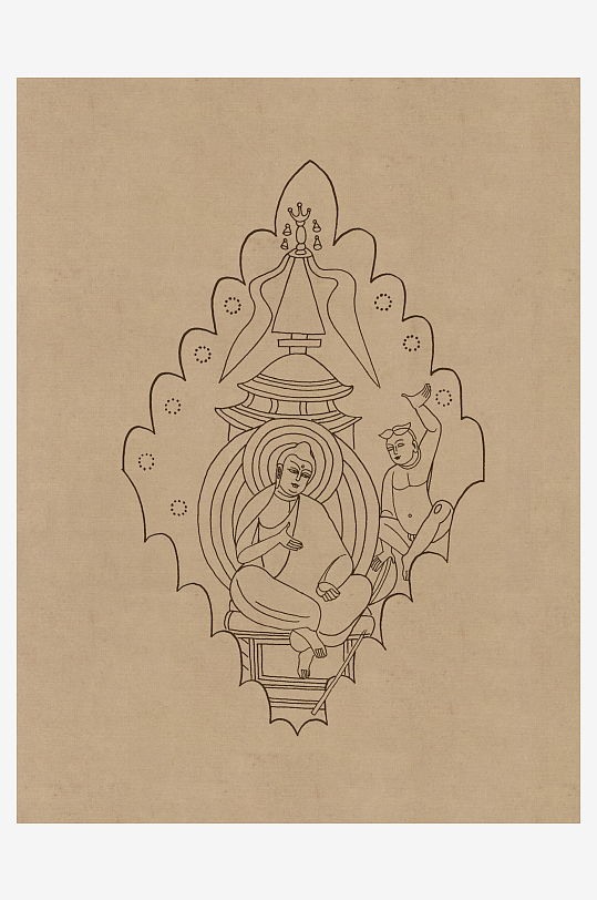 莫高窟敦煌壁画人物线描稿高清图片素材-众图网