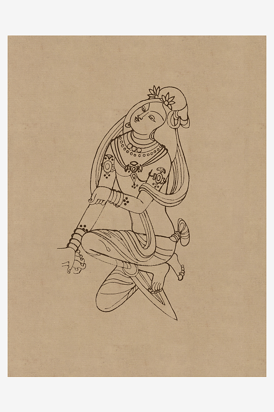 莫高窟敦煌壁画人物线描稿高清图片素材-众图网