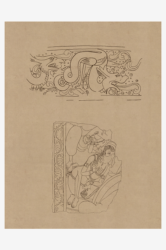 莫高窟敦煌壁画人物线描稿高清图片素材-众图网