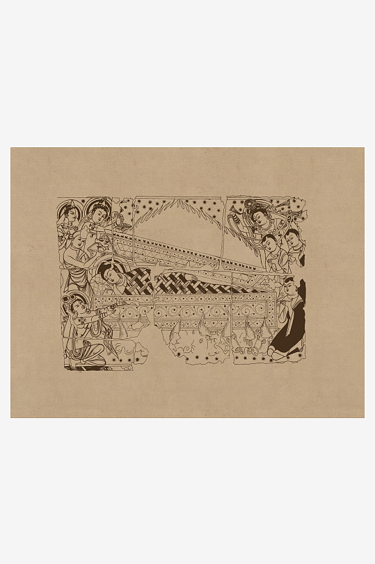 莫高窟敦煌壁画人物线描稿高清图片素材-众图网