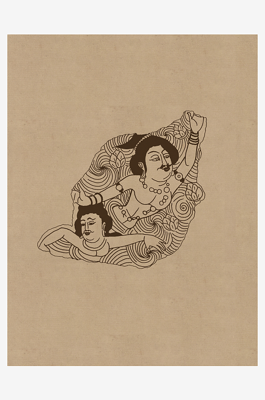 莫高窟敦煌壁画人物线描稿高清图片素材-众图网