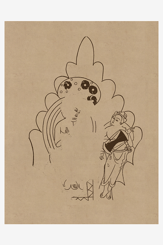 莫高窟敦煌壁画人物线描稿高清图片素材-众图网