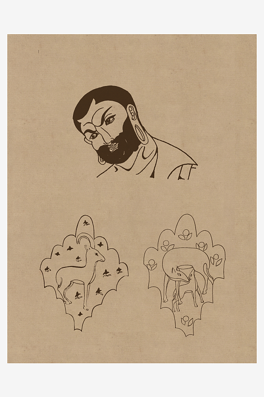 莫高窟敦煌壁画人物线描稿高清图片素材-众图网