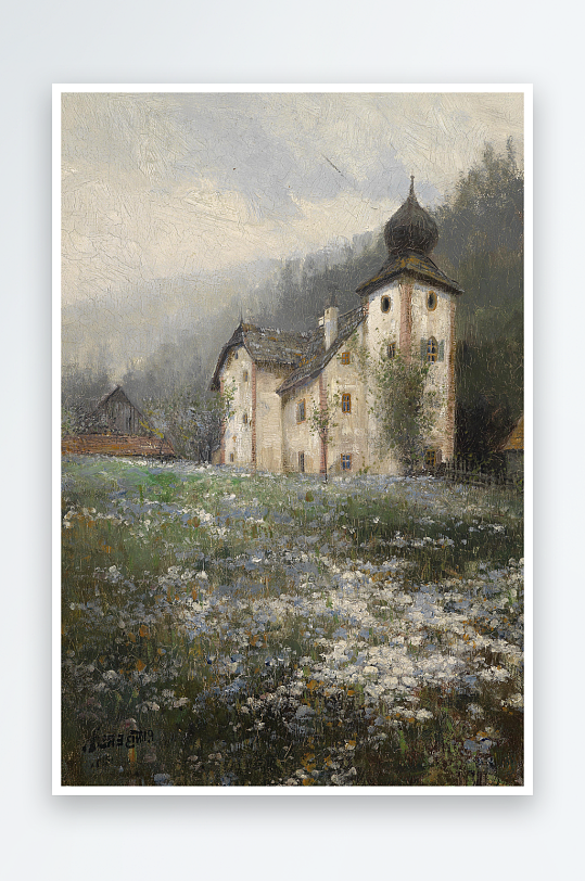 唯美高清欧式风景画油画装饰画-众图网