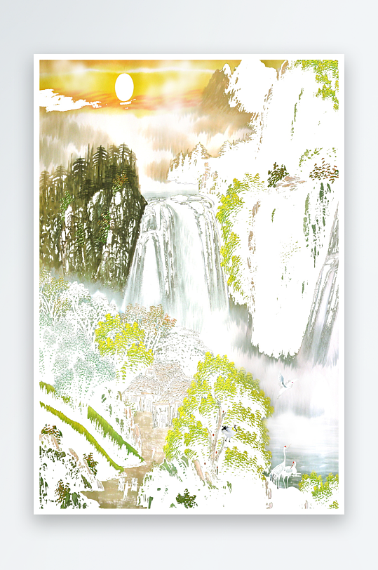 山水风景画国画装饰画-众图网