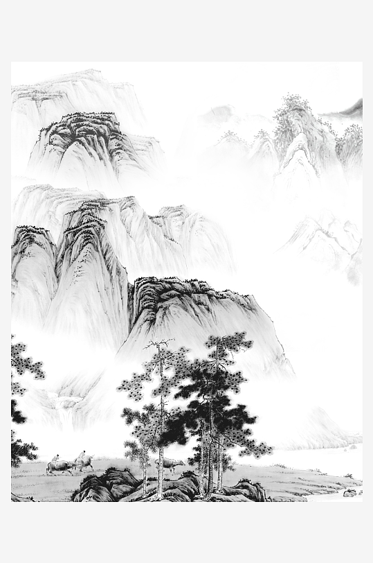 山水风景画国画装饰画-众图网