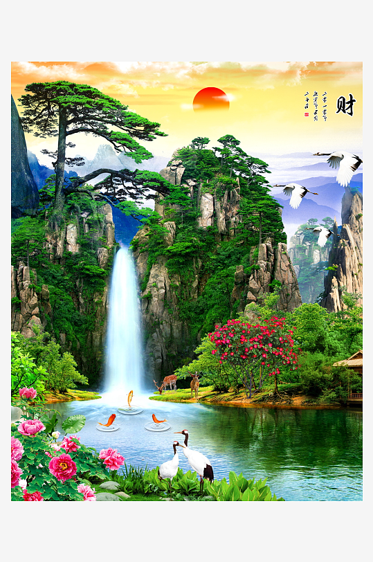 山水风景画国画装饰画-众图网