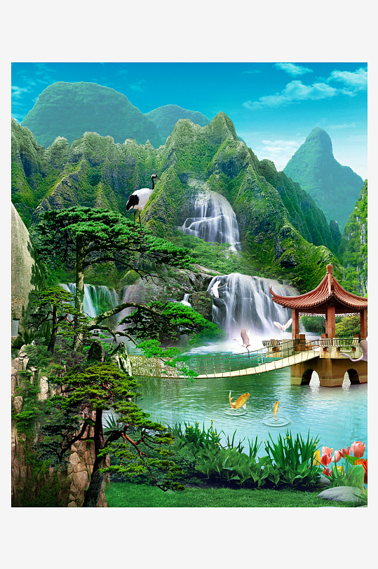 山水风景画国画装饰画-众图网