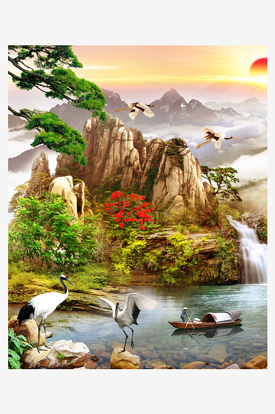 山水风景画国画装饰画-众图网