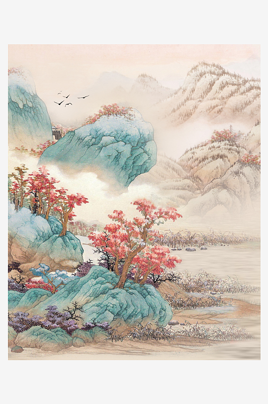 山水风景画国画装饰画-众图网