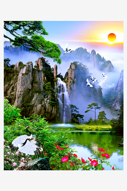 山水风景画国画装饰画-众图网