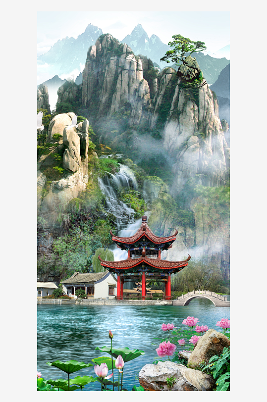 山水画中式挂画装饰画-众图网