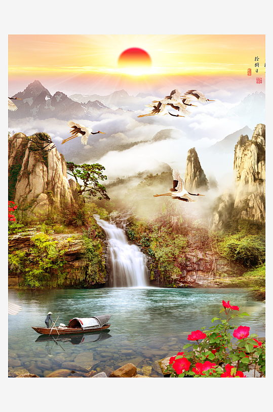 水墨山水风景画装饰画-众图网