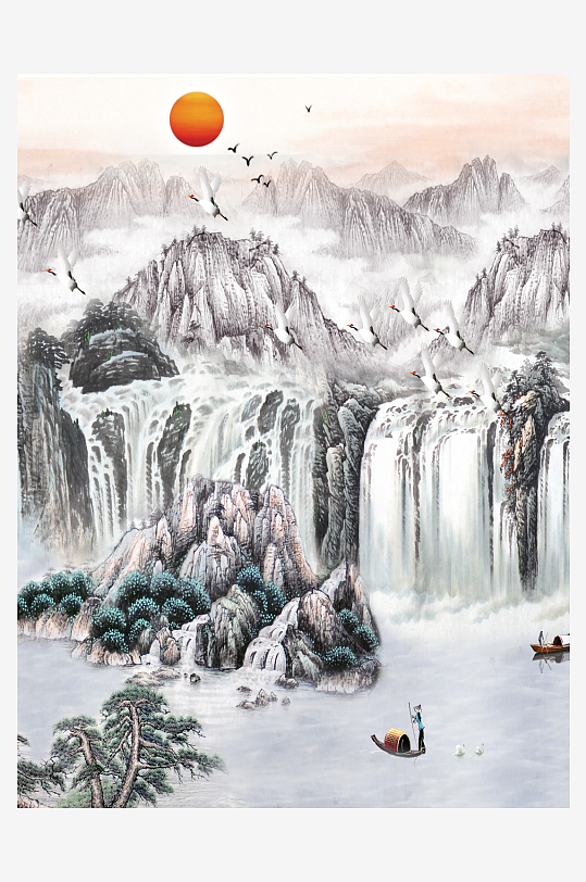 水墨山水风景画装饰画-众图网