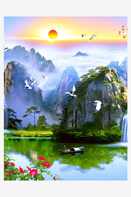 水墨山水风景画装饰画-众图网