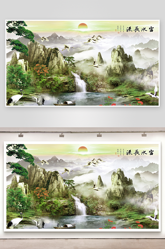 水墨山水风景画背景墙-众图网