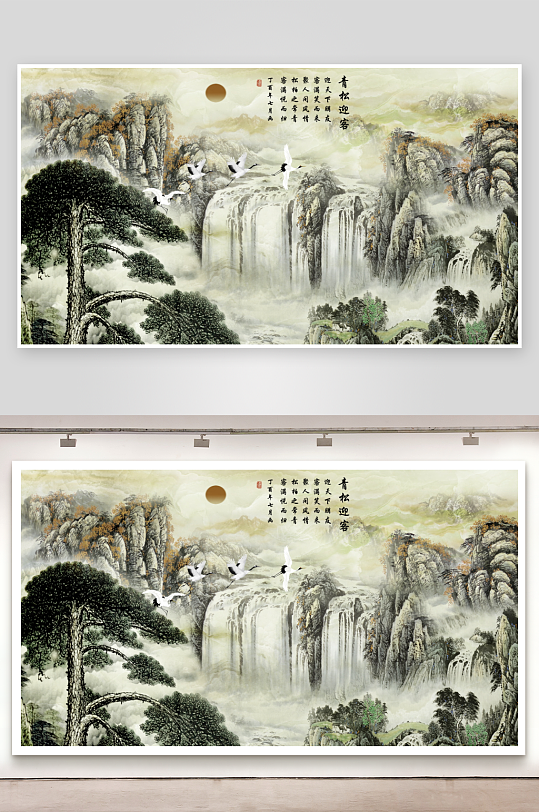 流水生财瀑布风景画背景墙-众图网
