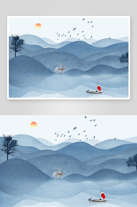 水墨山水风景画背景墙-众图网