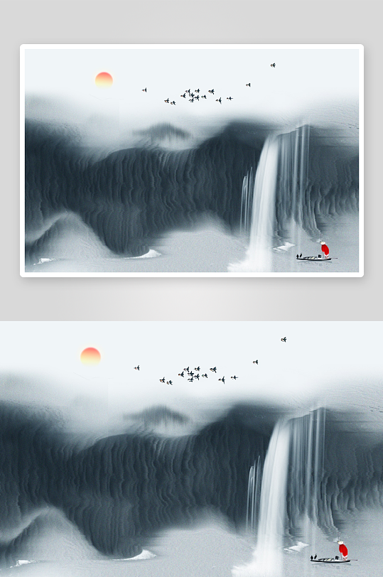 水墨山水风景画背景墙-众图网