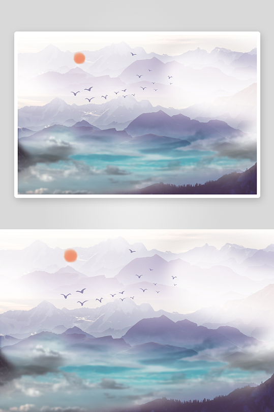水墨山水风景画背景墙-众图网