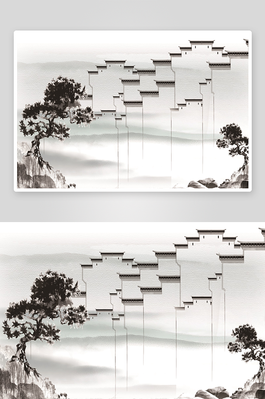 水墨山水风景画背景墙-众图网