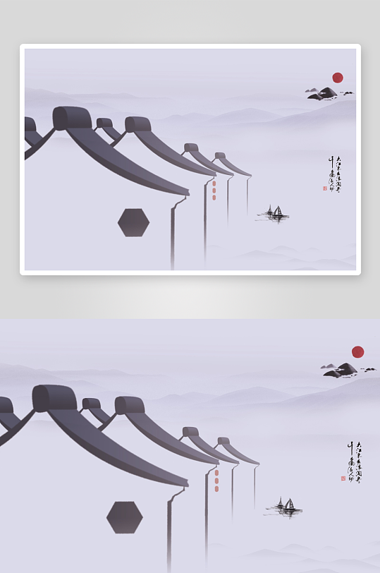 水墨山水风景画背景墙-众图网