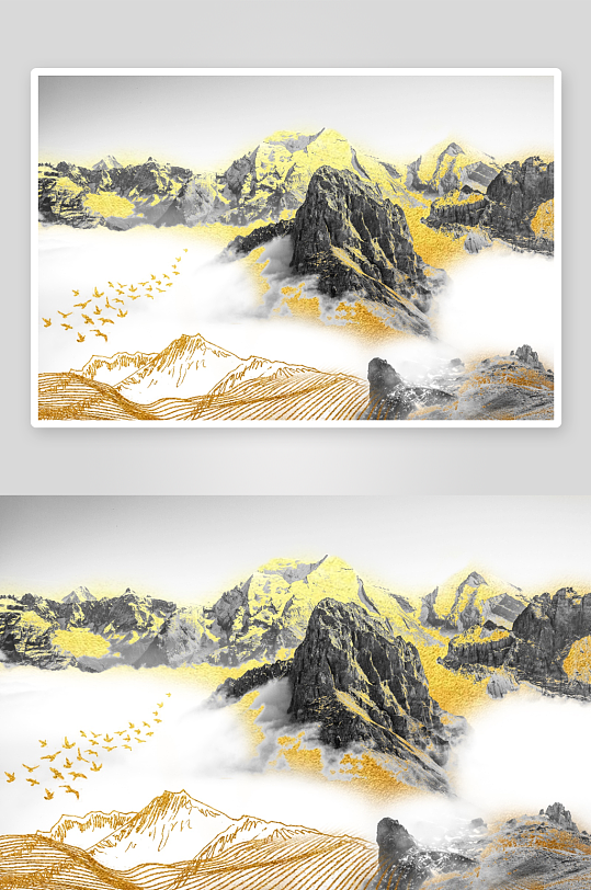 水墨山水风景画背景墙-众图网