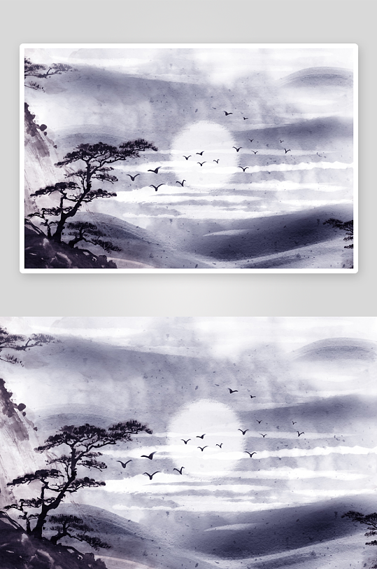 水墨山水风景画背景墙-众图网