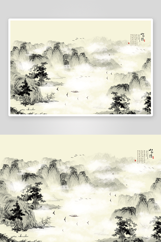 水墨山水风景画背景墙-众图网