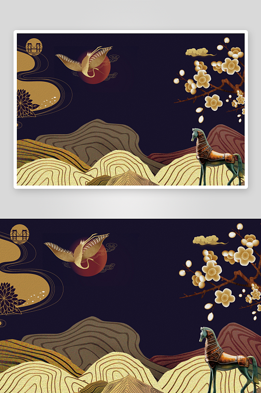 中式飞鸟风景画背景墙-众图网