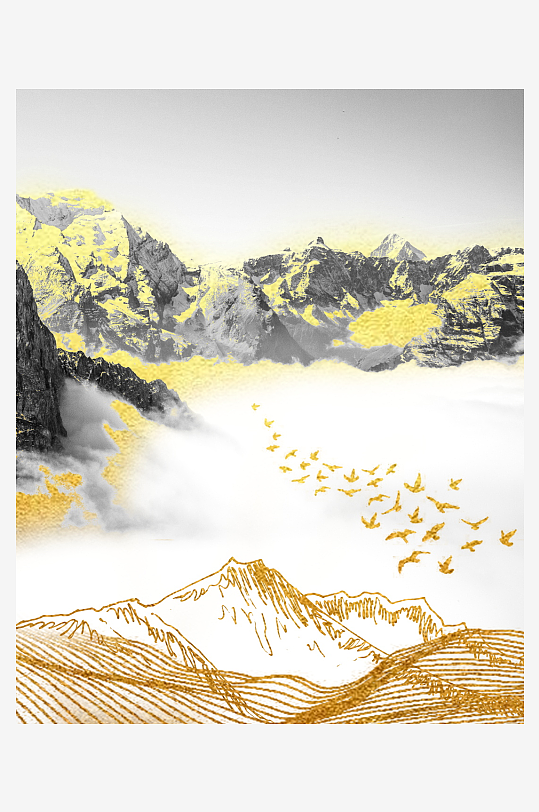 中式水墨山水风景画装饰画-众图网