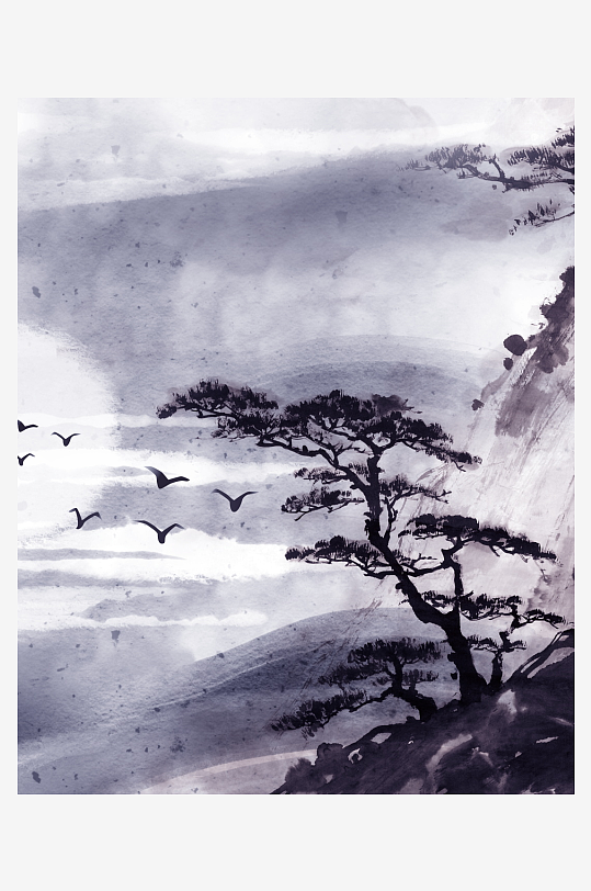 中式水墨山水风景画装饰画-众图网
