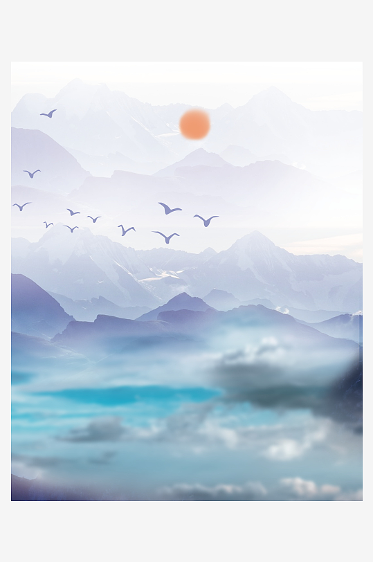 中式水墨山水风景画装饰画-众图网