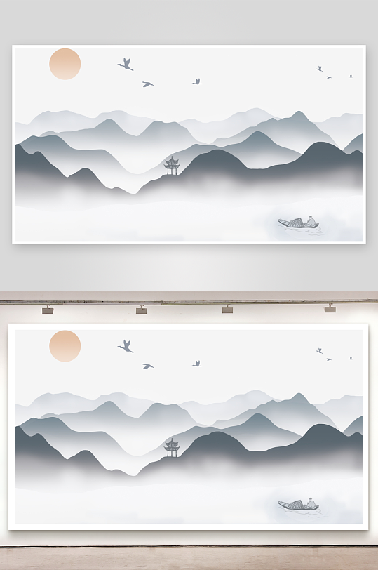 水墨山水风景画装饰画-众图网
