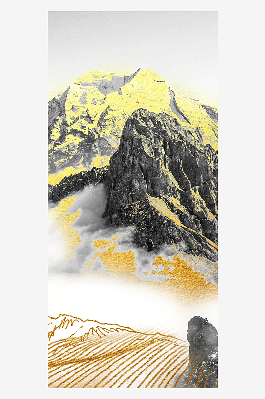 山水风景画中式挂画装饰画-众图网