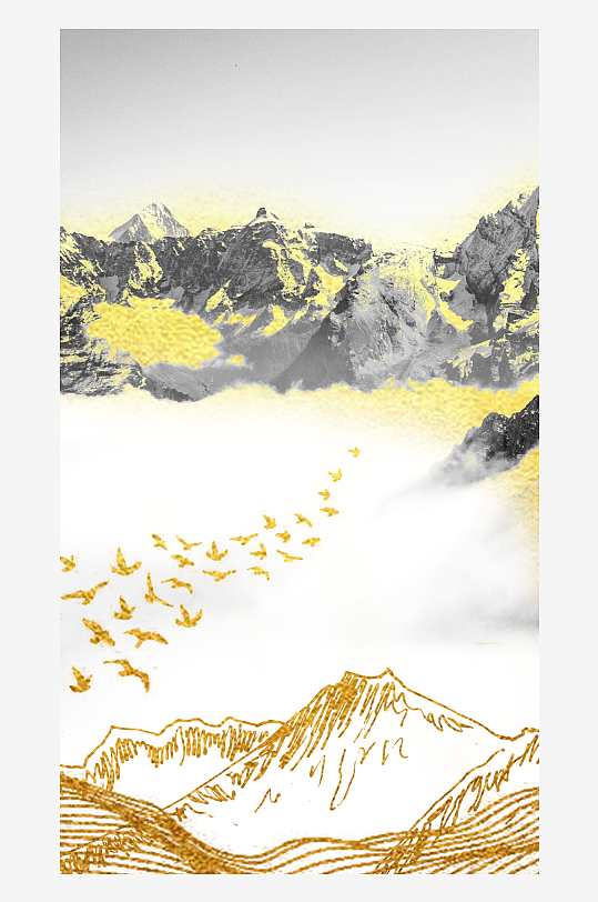 新中式山水图装饰画挂画-众图网