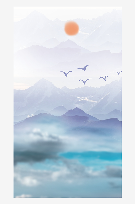 新中式山水图装饰画挂画-众图网