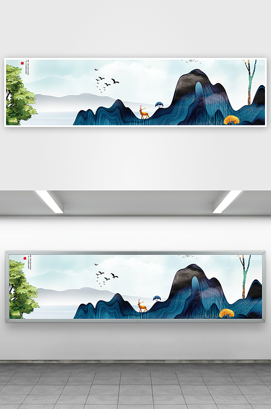 山水风景画中式挂画装饰画-众图网