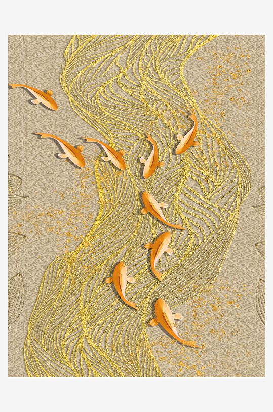 九鱼图中式挂画装饰画-众图网