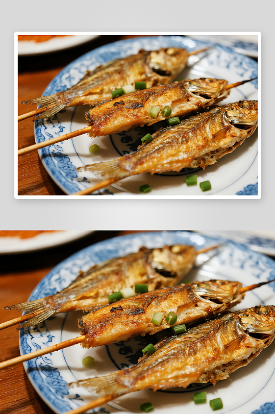 烤鱼肉串高清图片
