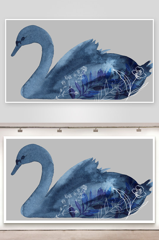 水彩手绘天鹅免抠素材-众图网